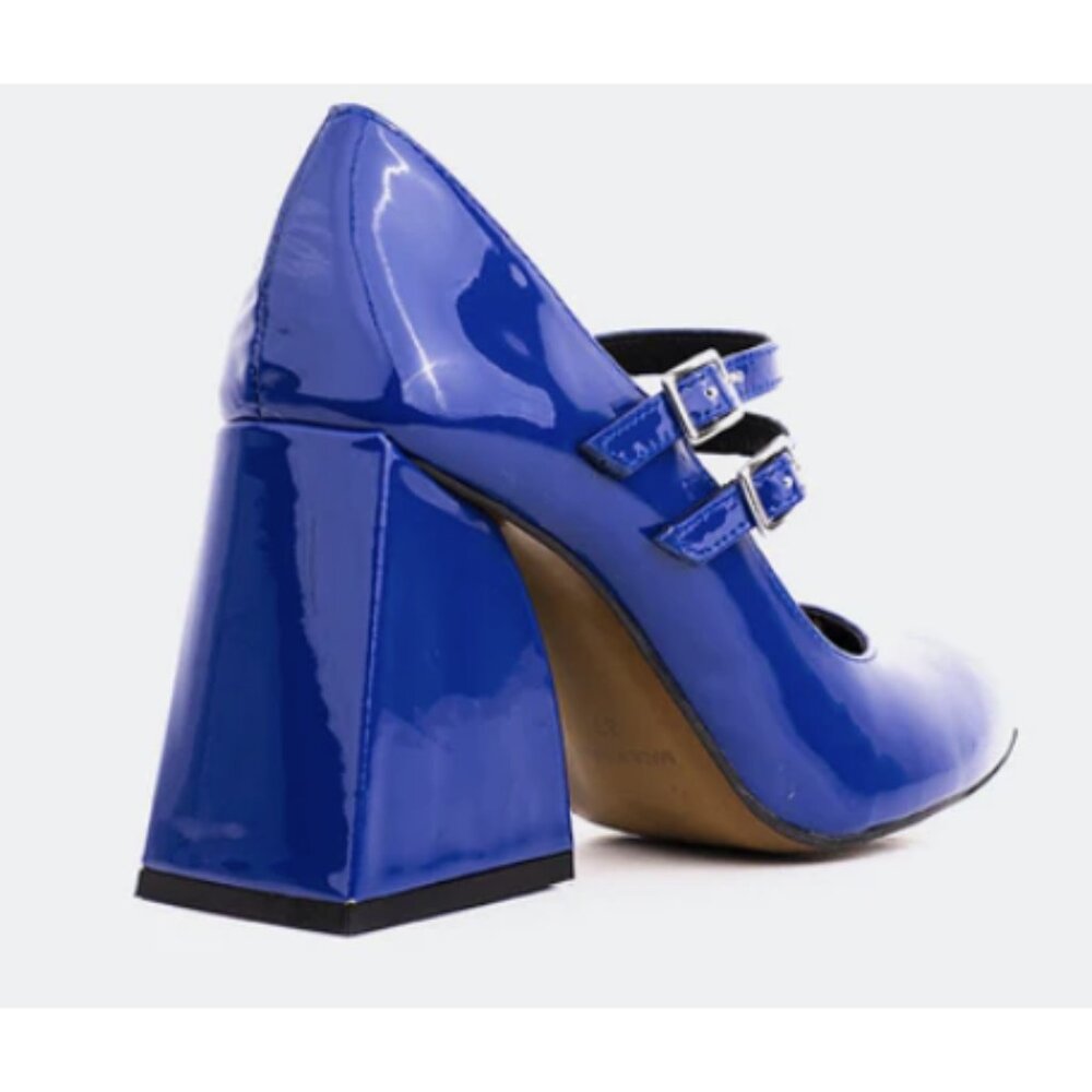 L'INTERVALLE Stefani Blue Patent Leather Block Heel Mary Jane Shoes  38 / 7.5-8 - Picture 2 of 15